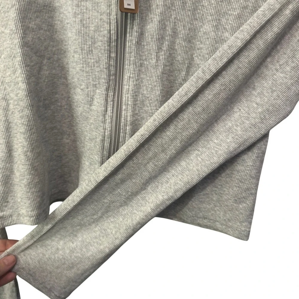 NEW Skims L Cotton Rib Zip Up Hoodie Light Heather Grey Womens NWT - Picture 6 of 8